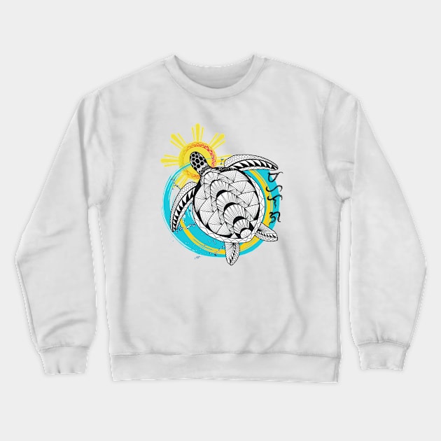 Tribal line Art Turtle / Baybayin word Mahalaga (Precious / Valued) Crewneck Sweatshirt by Pirma Pinas